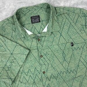 Slant Six Men's Camp Shirt XL Green Abstract Full Button Hawaiian Stretch